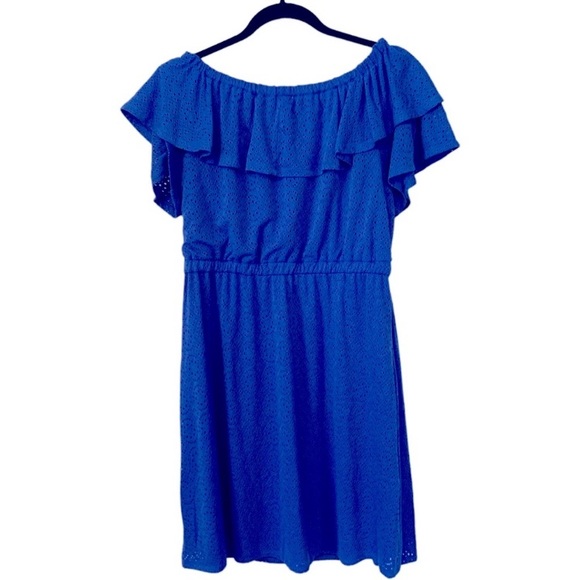 London Times - Off-The-Shoulder Ruffle Shift Dress Size LP - Picture 6 of 7